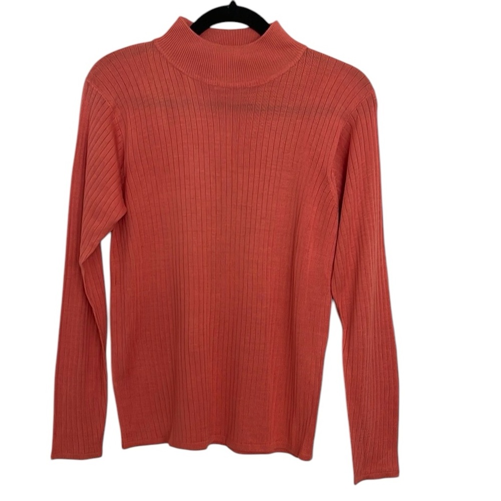 Stephanie Andrews Silk Coral Classic Ribbed Turtleneck Sweater